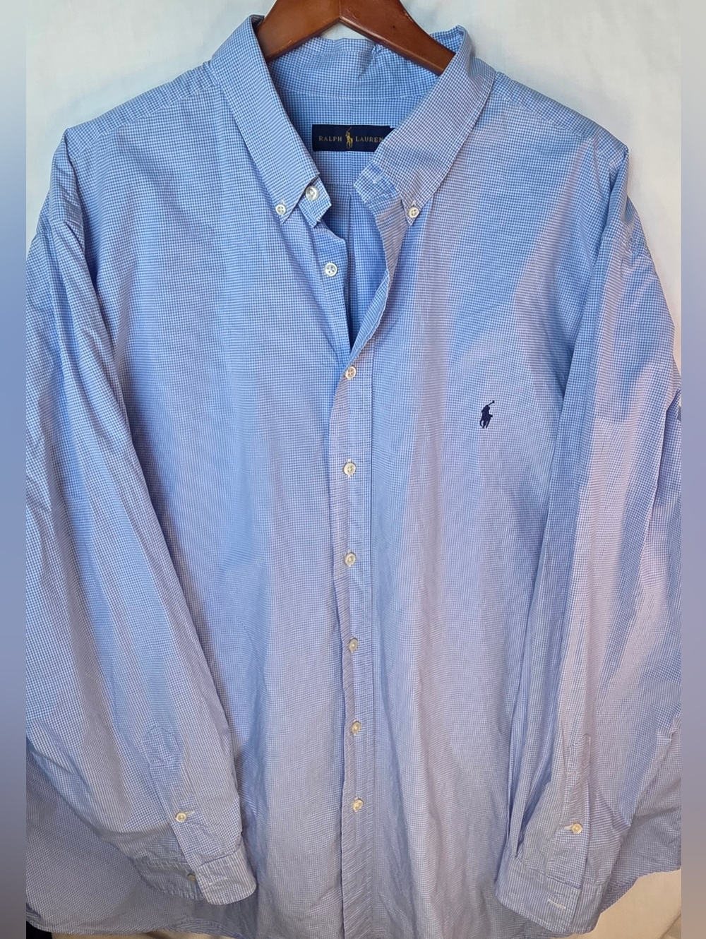 Ralph Lauren Mens 3XB Blue White Gingham Long Sleeve Button Down 100% Cotton
